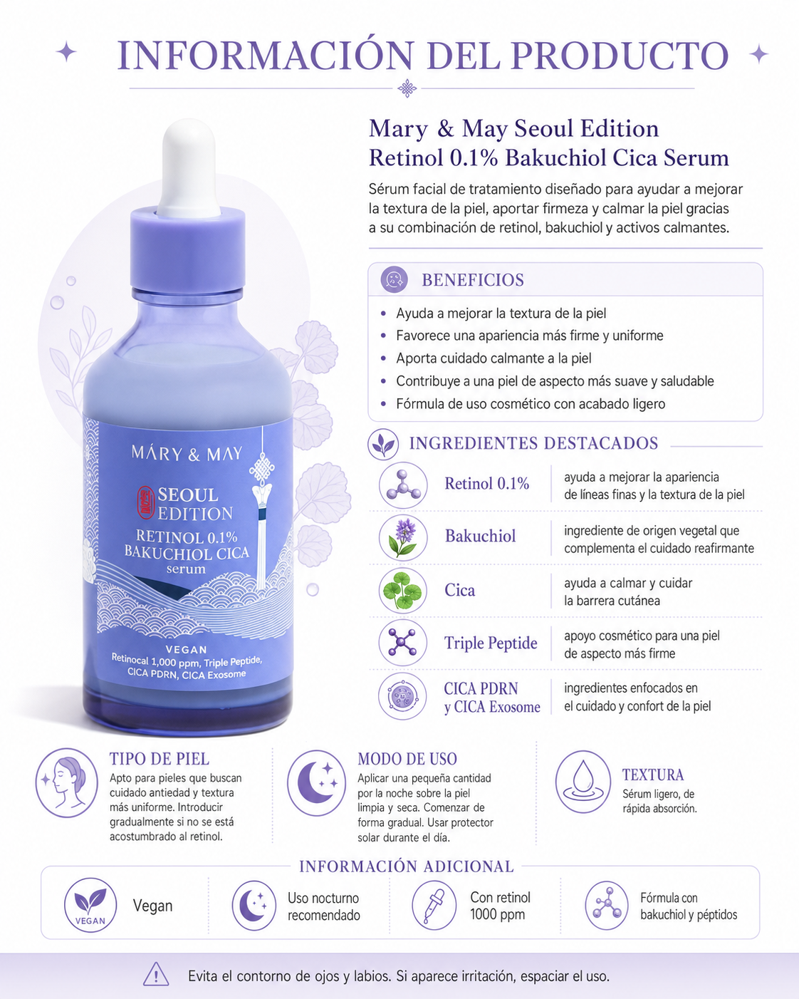✨ MARY & MAY SEOUL EDITION RETINOL 0.1% BAKUCHIOL CICA SERUM