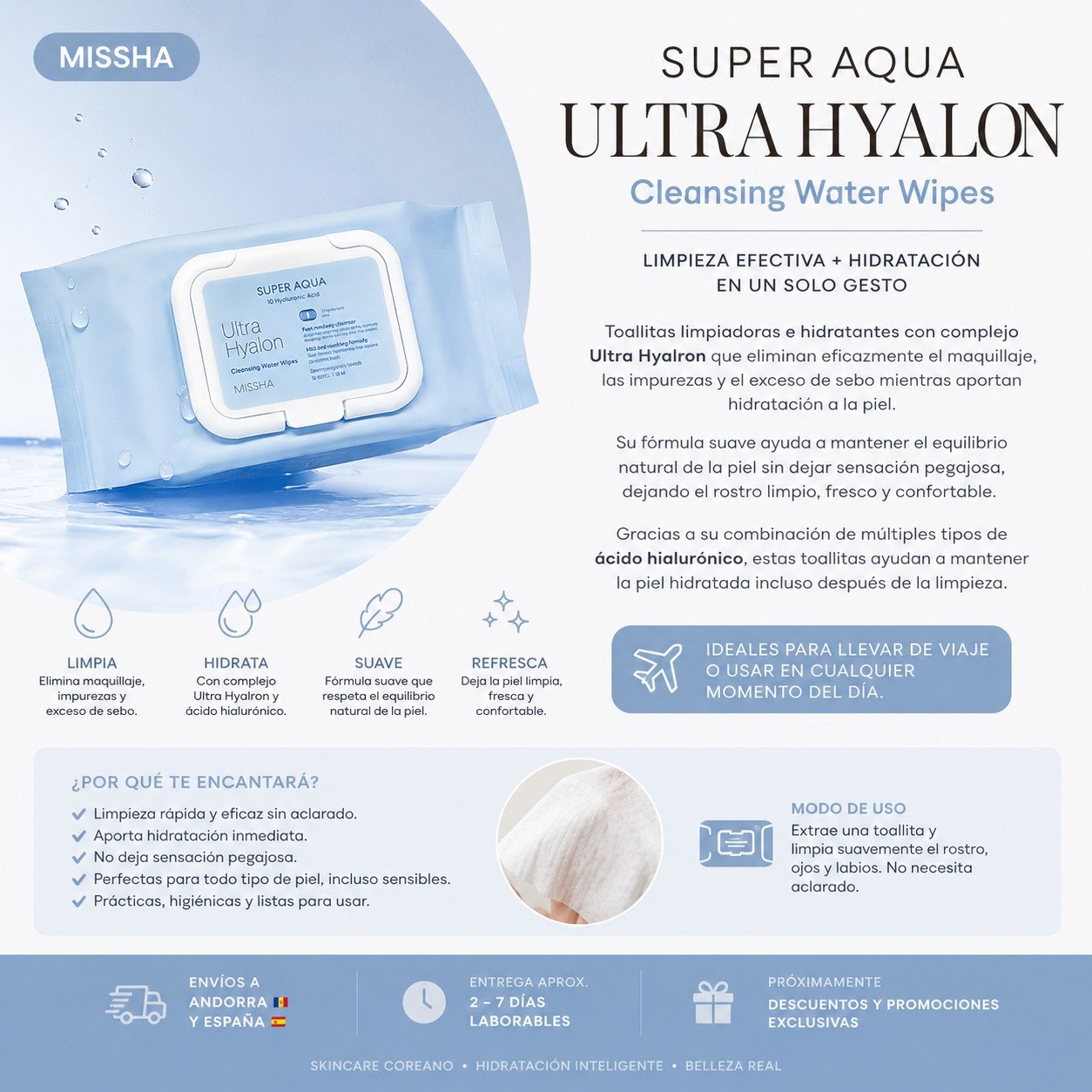 MISSHA SUPER AQUA ULTRA HYALON CLEANSING WATER WIPES