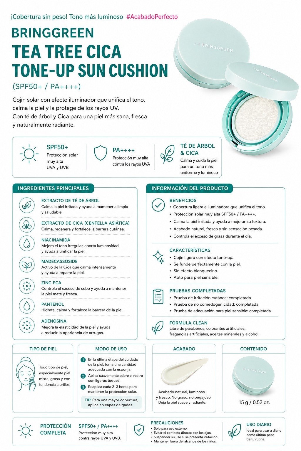 BRINGGREEN TEA TREE CICA TONE-UP SUN CUSHION