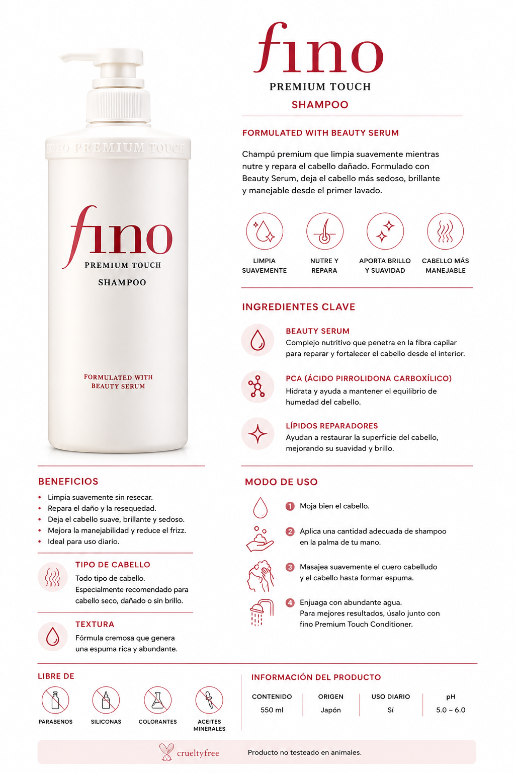 Shiseido Fino Premium Touch Shampoo – Champú Reparador e Hidratante para Cabello Dañado y Seco
